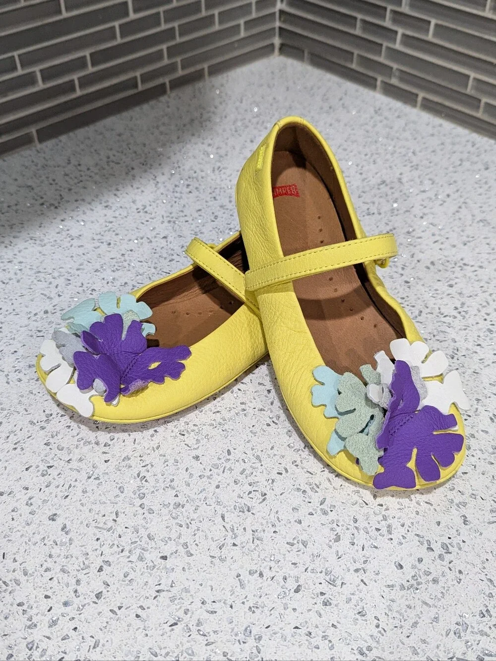 Camper Kids Ballerina Twins Ballet Flat Yellow Leather Mary Jane Girls Size 33 1